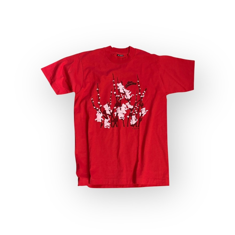 Vintage 1990 San Francisco Willow Cats Graphic T-Shirt Men's Medium Red